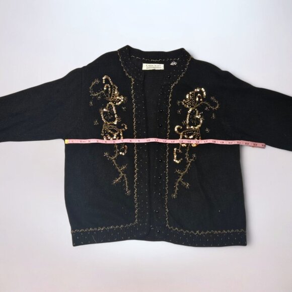 Karen Scott 90s Embellished Black & Gold Cardigan Sweater - Picture 3 of 6
